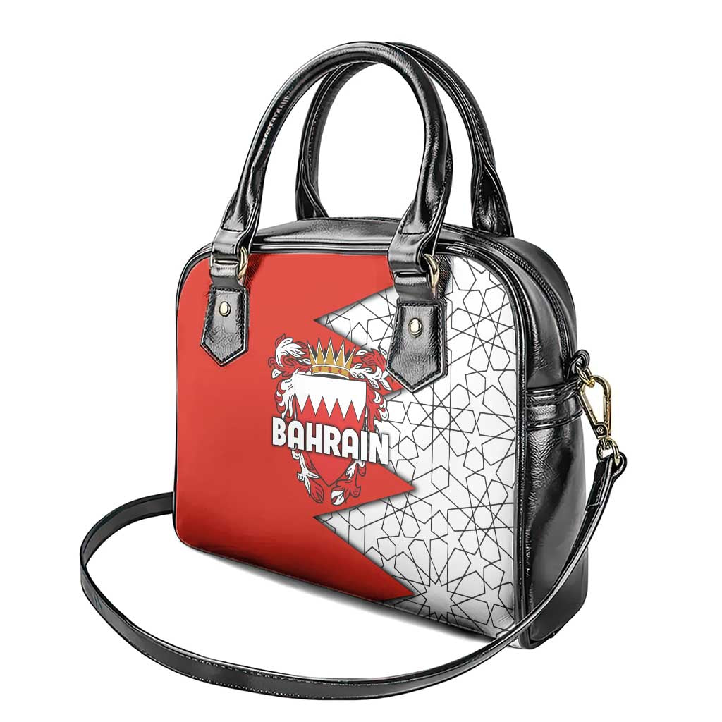 Bahrain Shield Design Shoulder Handbag with Arabesque Tile Motif in Red TS04