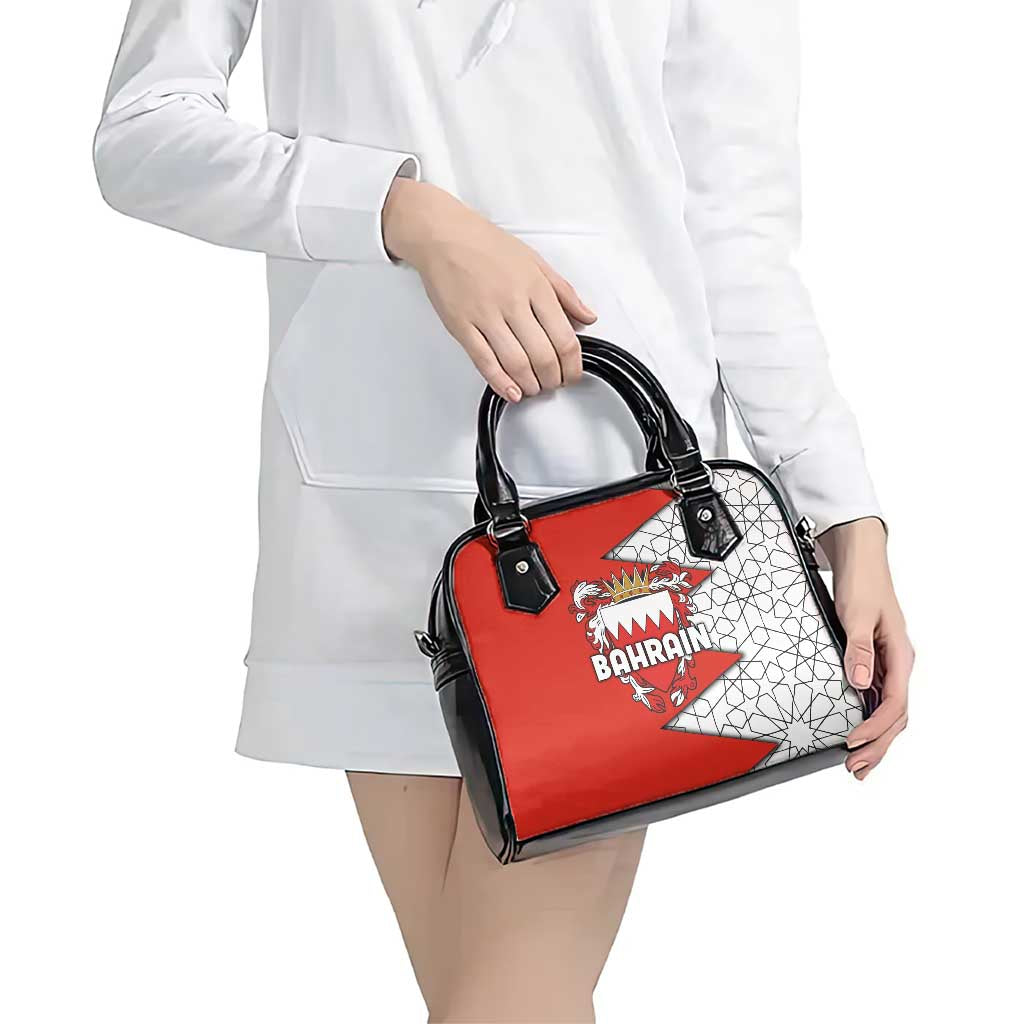 Bahrain Shield Design Shoulder Handbag with Arabesque Tile Motif in Red TS04