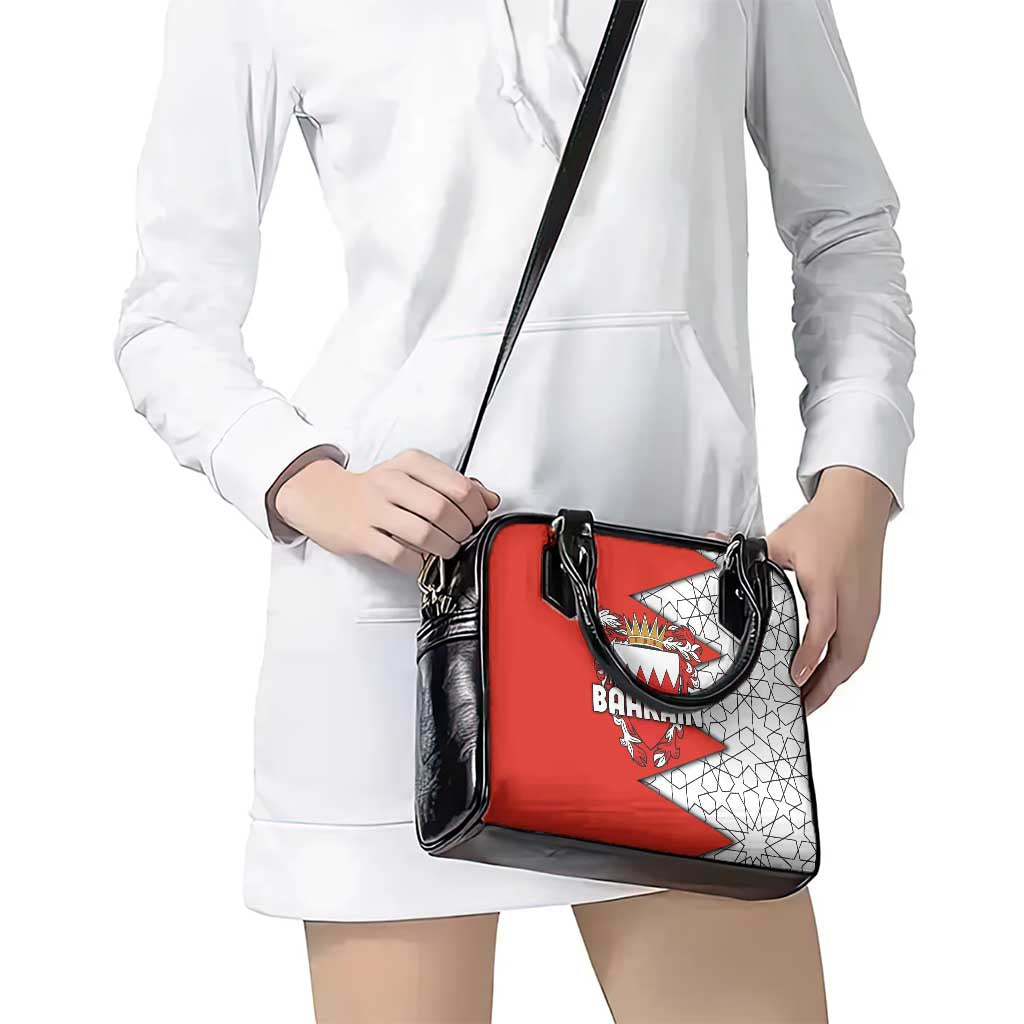 Bahrain Shield Design Shoulder Handbag with Arabesque Tile Motif in Red TS04