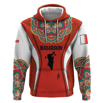 Bahrain Mandala Pattern Hoodie with National Map and Arabic Geometric Design TS04
