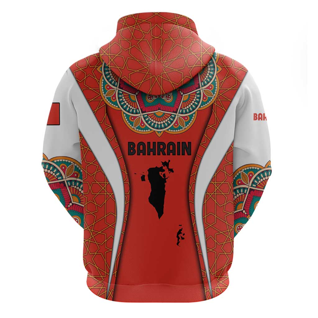Bahrain Mandala Pattern Hoodie with National Map and Arabic Geometric Design TS04