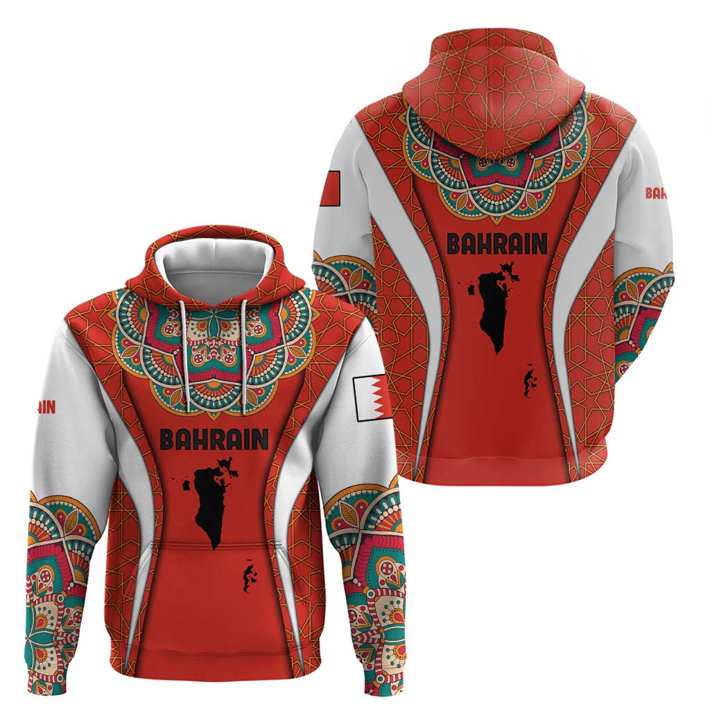 Bahrain Mandala Pattern Hoodie with National Map and Arabic Geometric Design TS04