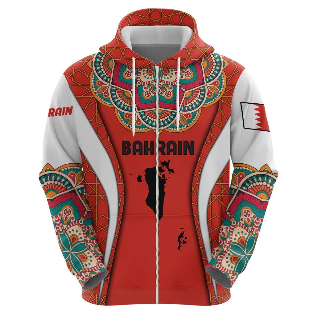 Bahrain Mandala Pattern Hoodie with National Map and Arabic Geometric Design TS04