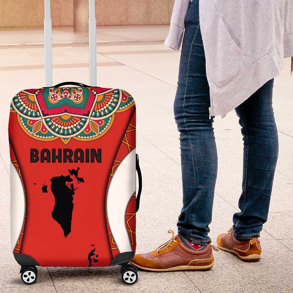Bahrain Mandala Pattern Luggage Cover with National Map and Arabic Geometric Design TS04