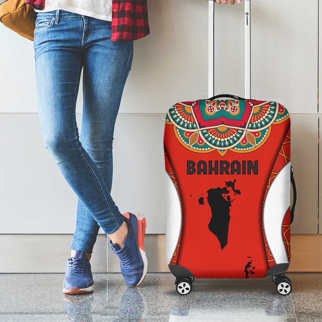 Bahrain Mandala Pattern Luggage Cover with National Map and Arabic Geometric Design TS04