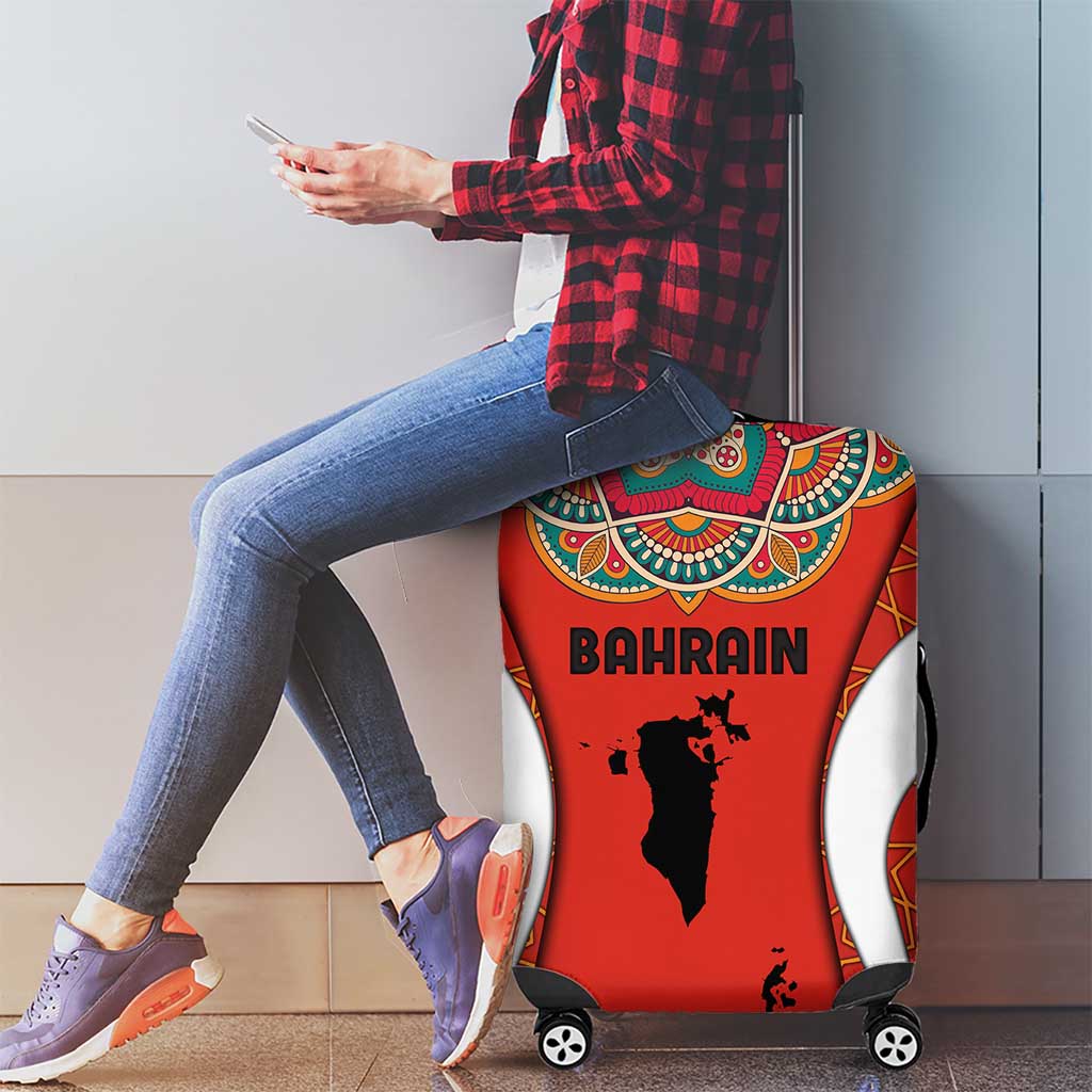 Bahrain Mandala Pattern Luggage Cover with National Map and Arabic Geometric Design TS04
