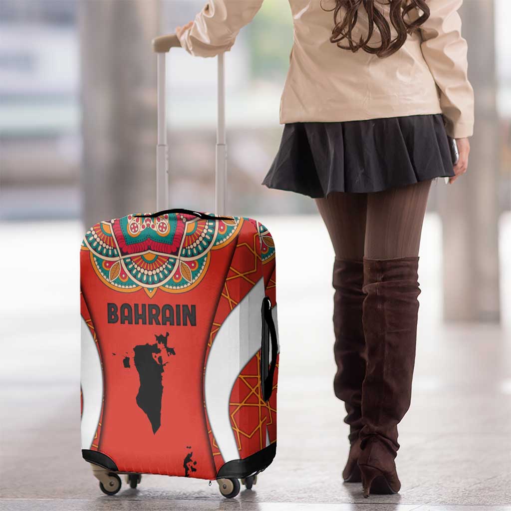 Bahrain Mandala Pattern Luggage Cover with National Map and Arabic Geometric Design TS04