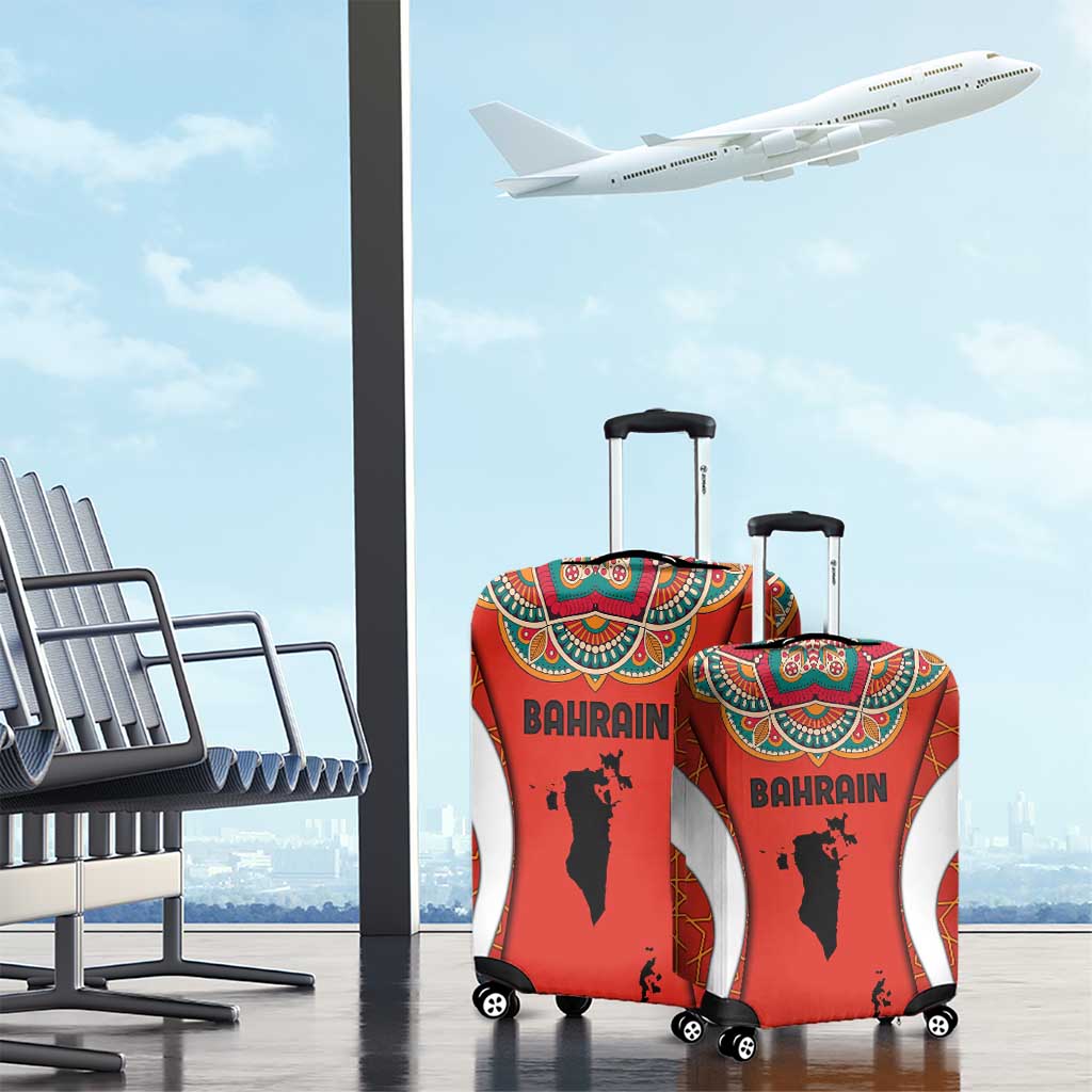 Bahrain Mandala Pattern Luggage Cover with National Map and Arabic Geometric Design TS04