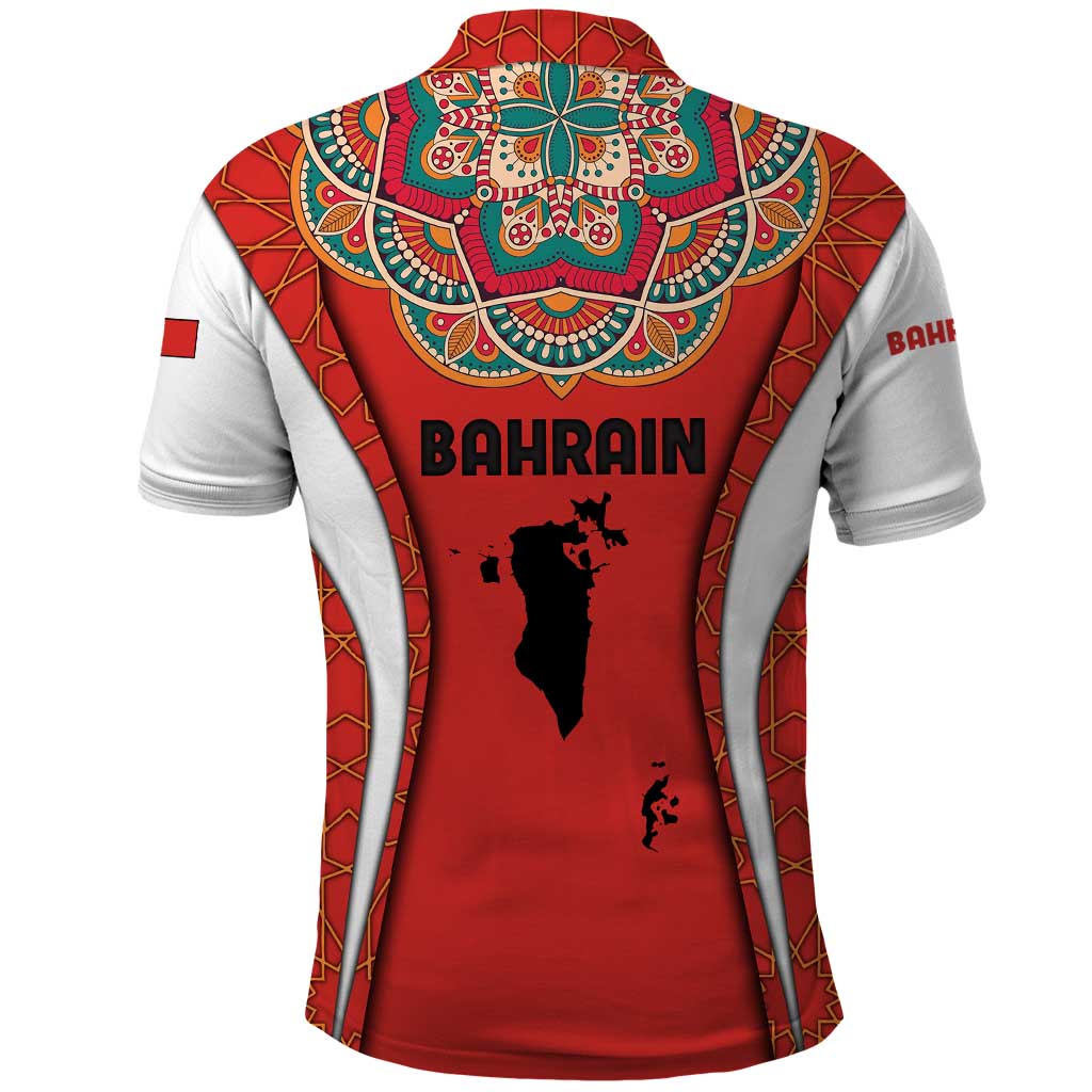 Bahrain Mandala Pattern Polo Shirt with National Map and Arabic Geometric Design TS04