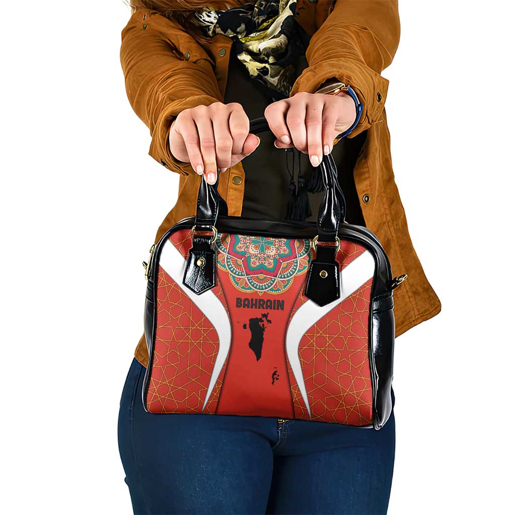 Bahrain Mandala Pattern Shoulder Handbag with National Map and Arabic Geometric Design TS04