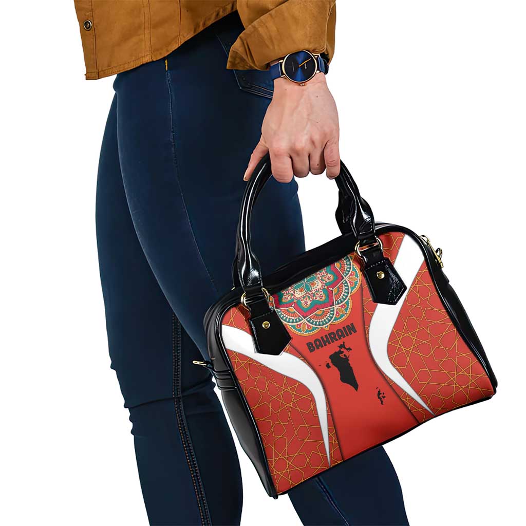 Bahrain Mandala Pattern Shoulder Handbag with National Map and Arabic Geometric Design TS04