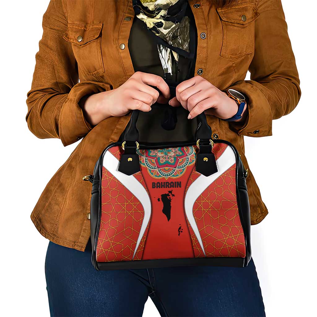 Bahrain Mandala Pattern Shoulder Handbag with National Map and Arabic Geometric Design TS04