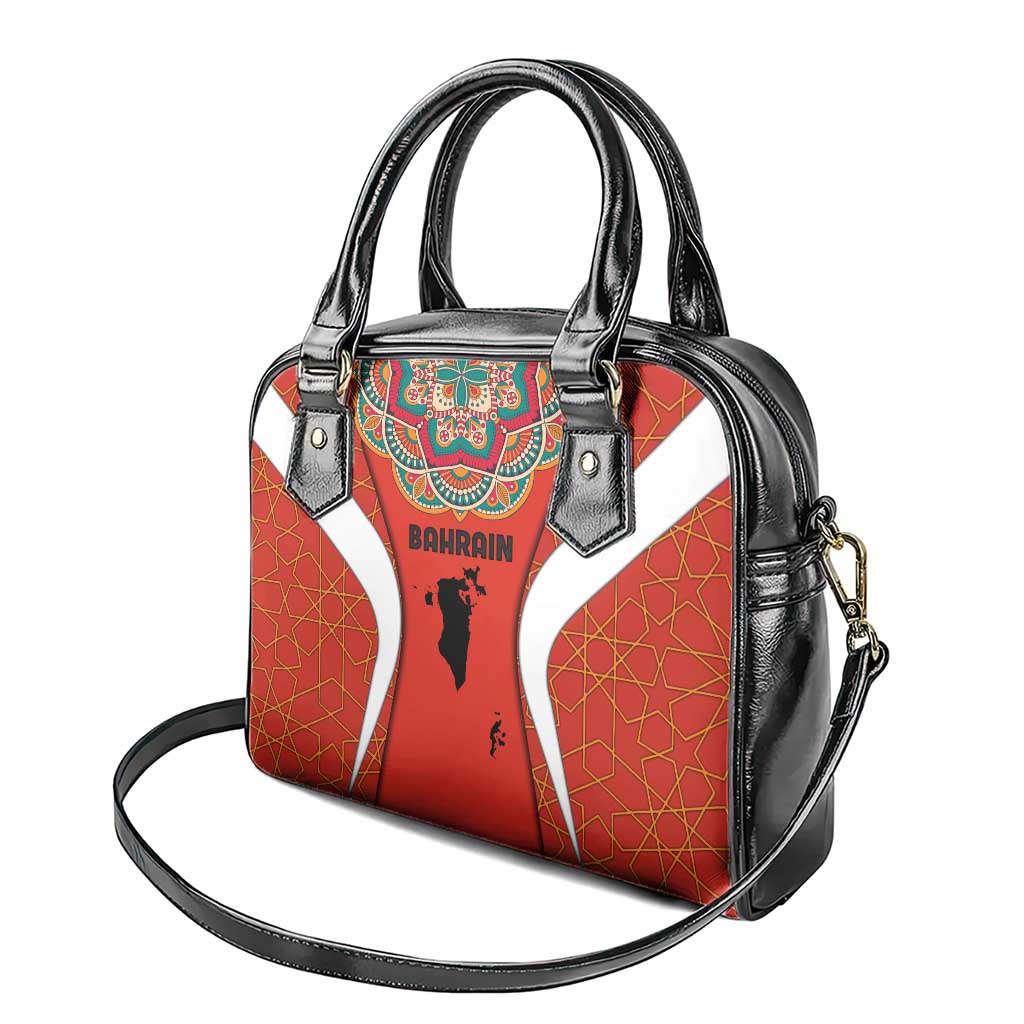 Bahrain Mandala Pattern Shoulder Handbag with National Map and Arabic Geometric Design TS04