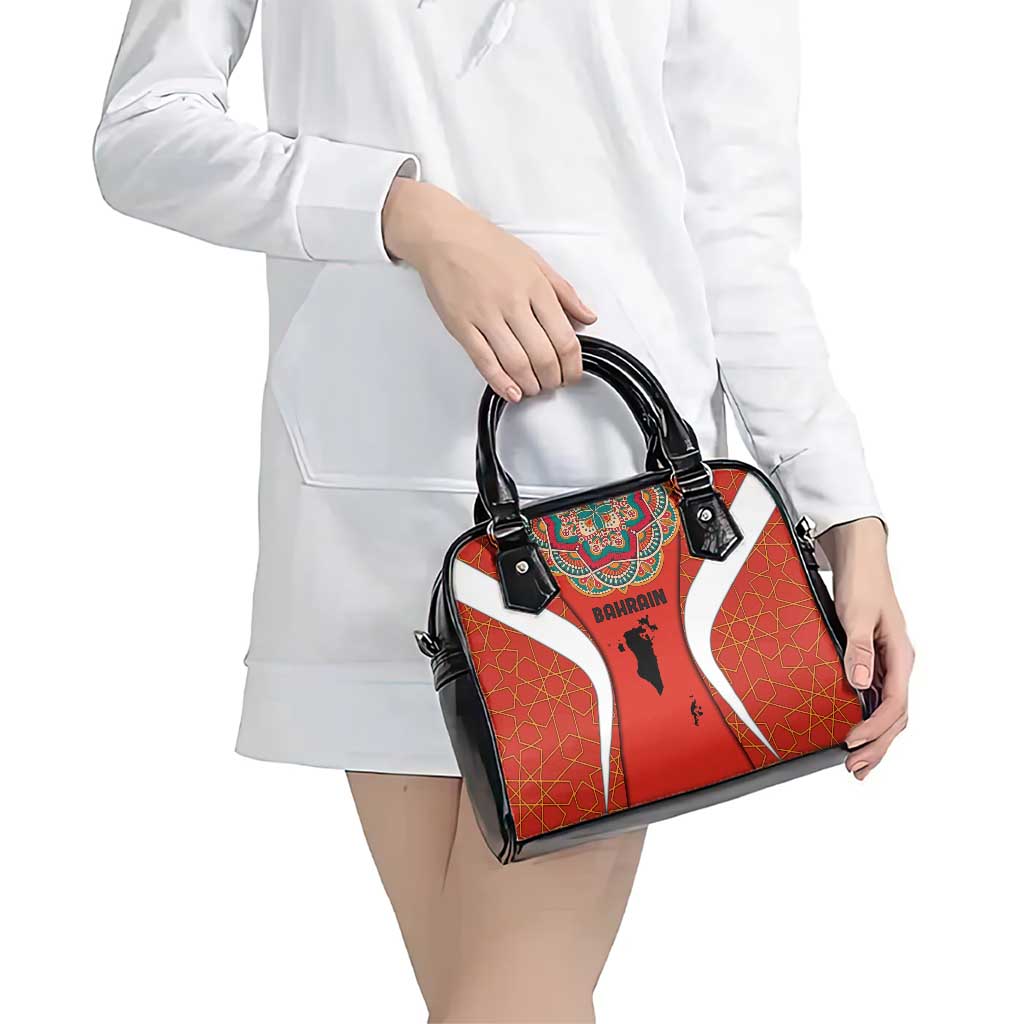 Bahrain Mandala Pattern Shoulder Handbag with National Map and Arabic Geometric Design TS04