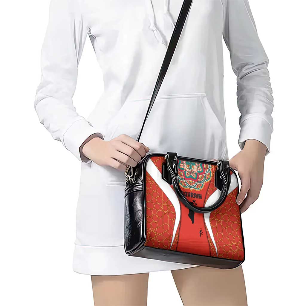 Bahrain Mandala Pattern Shoulder Handbag with National Map and Arabic Geometric Design TS04