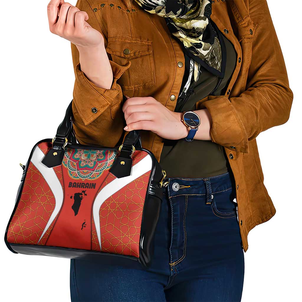 Bahrain Mandala Pattern Shoulder Handbag with National Map and Arabic Geometric Design TS04