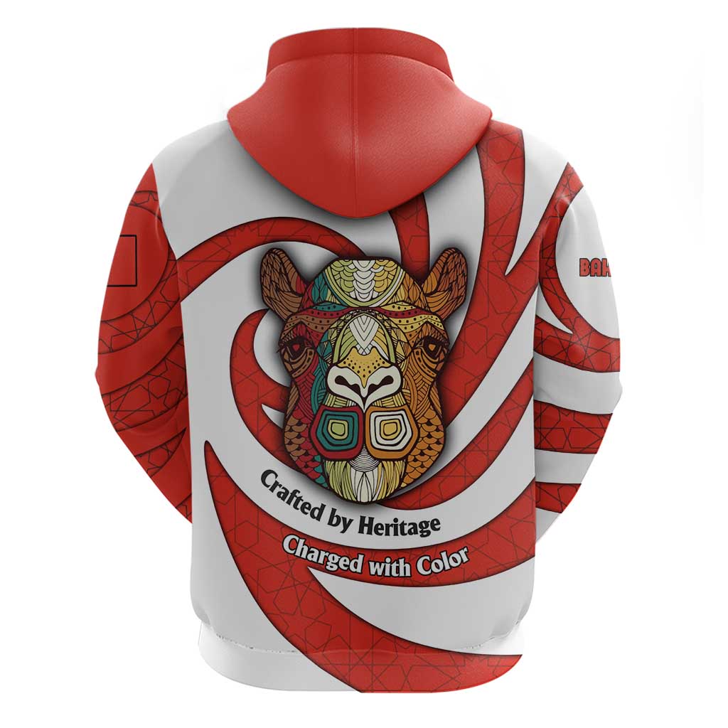 Bahrain Tribal Camel Hoodie with Red Mosaic Swirl and Heritage Slogan TS04