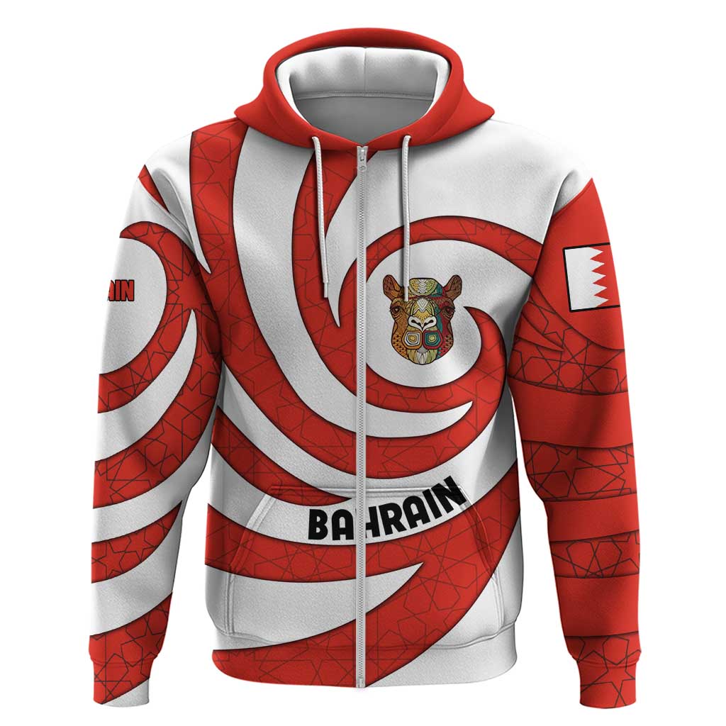 Bahrain Tribal Camel Hoodie with Red Mosaic Swirl and Heritage Slogan TS04