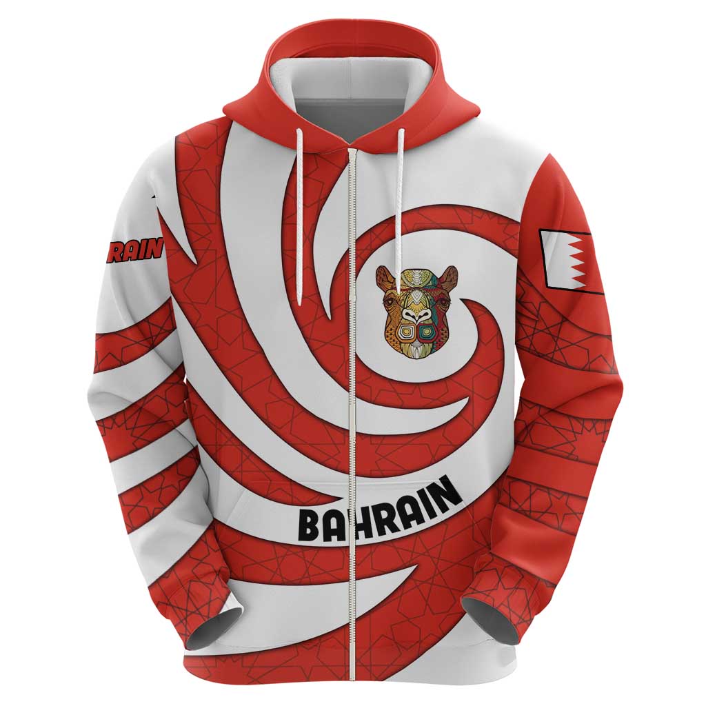 Bahrain Tribal Camel Hoodie with Red Mosaic Swirl and Heritage Slogan TS04