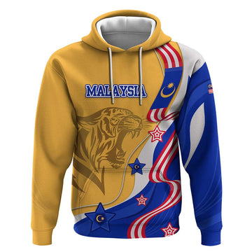 Malaysian Tiger and National Flag Hoodie with Royal Gold and Blue Design TS04