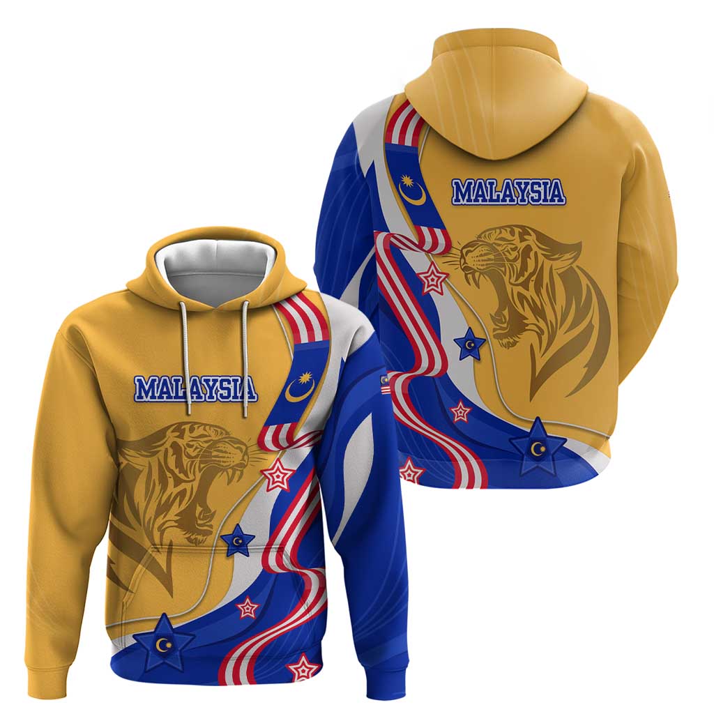 Malaysian Tiger and National Flag Hoodie with Royal Gold and Blue Design TS04