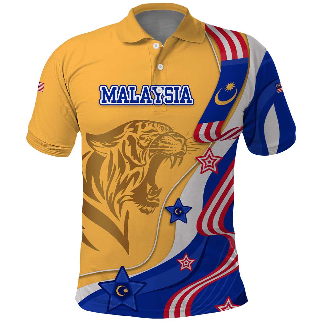 Malaysian Tiger and National Flag Polo Shirt with Royal Gold and Blue Design TS04