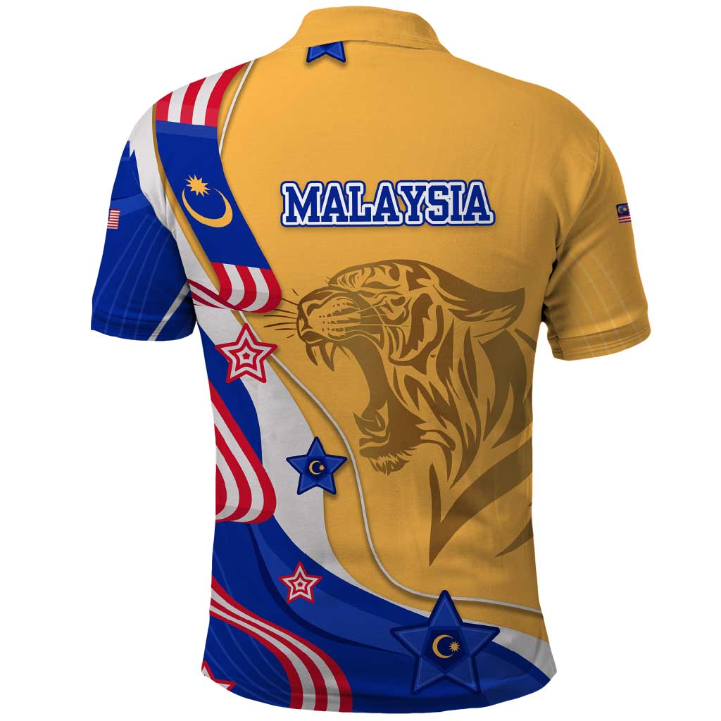Malaysian Tiger and National Flag Polo Shirt with Royal Gold and Blue Design TS04