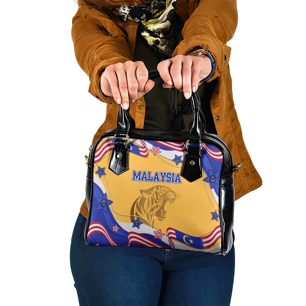 Malaysian Tiger and National Flag Shoulder Handbag with Royal Gold and Blue Design TS04