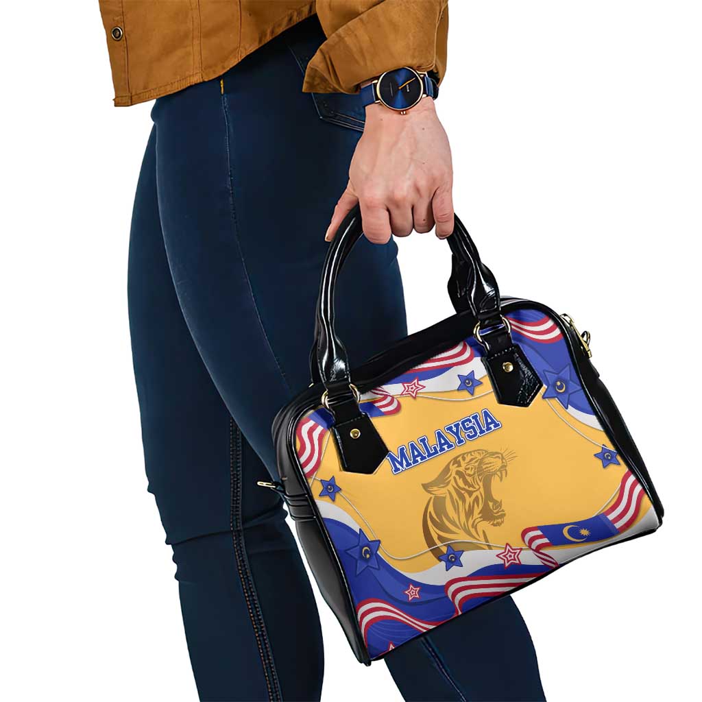 Malaysian Tiger and National Flag Shoulder Handbag with Royal Gold and Blue Design TS04