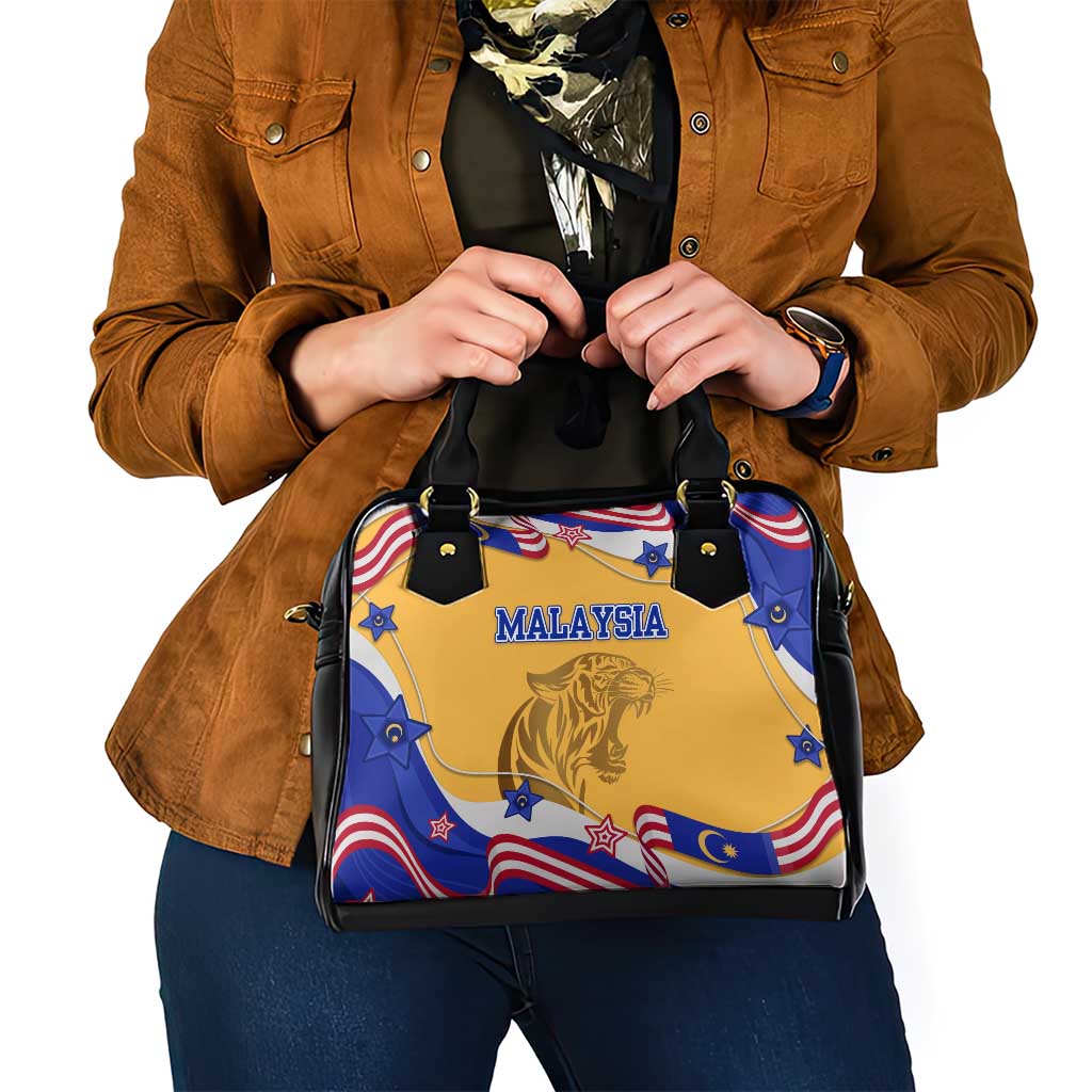 Malaysian Tiger and National Flag Shoulder Handbag with Royal Gold and Blue Design TS04