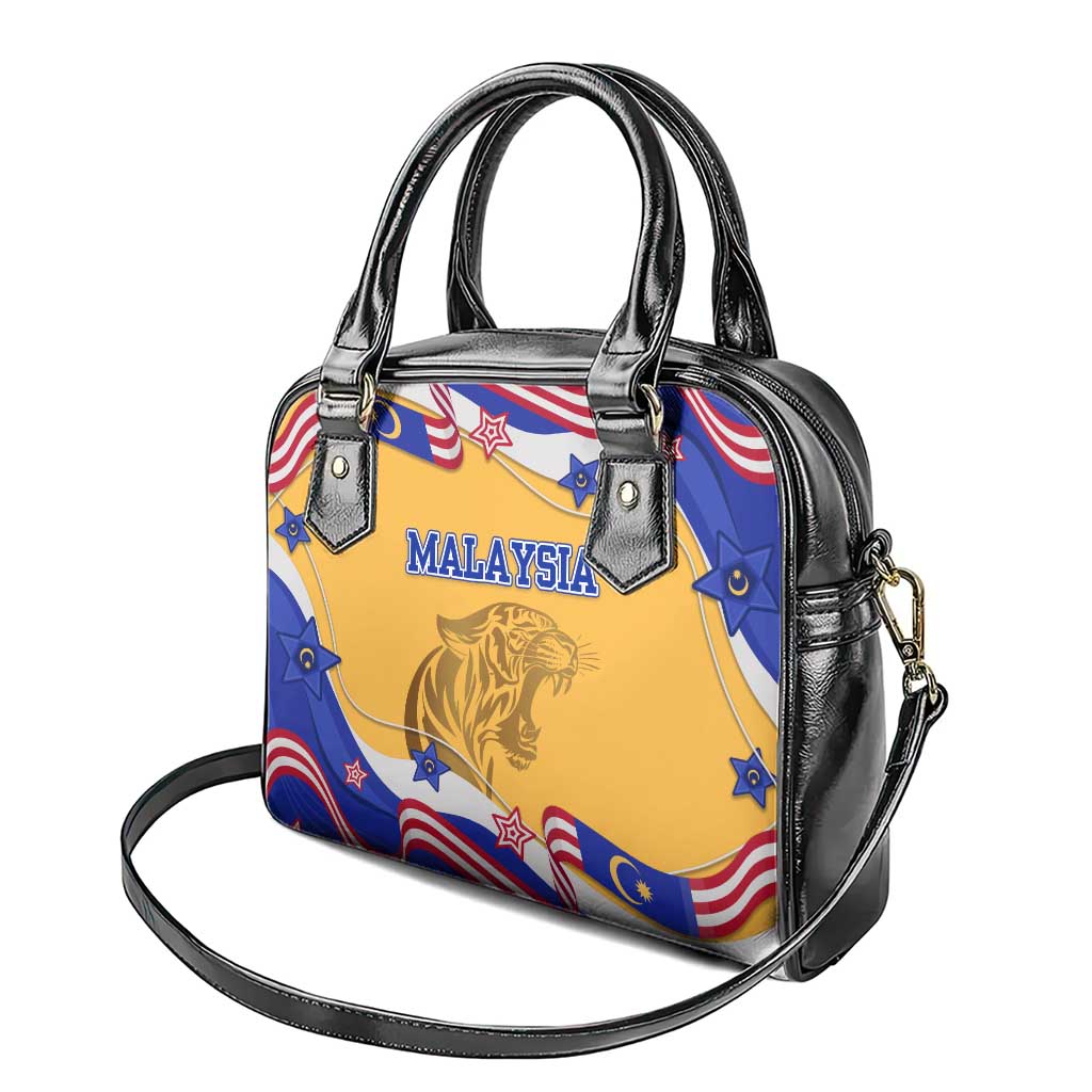Malaysian Tiger and National Flag Shoulder Handbag with Royal Gold and Blue Design TS04
