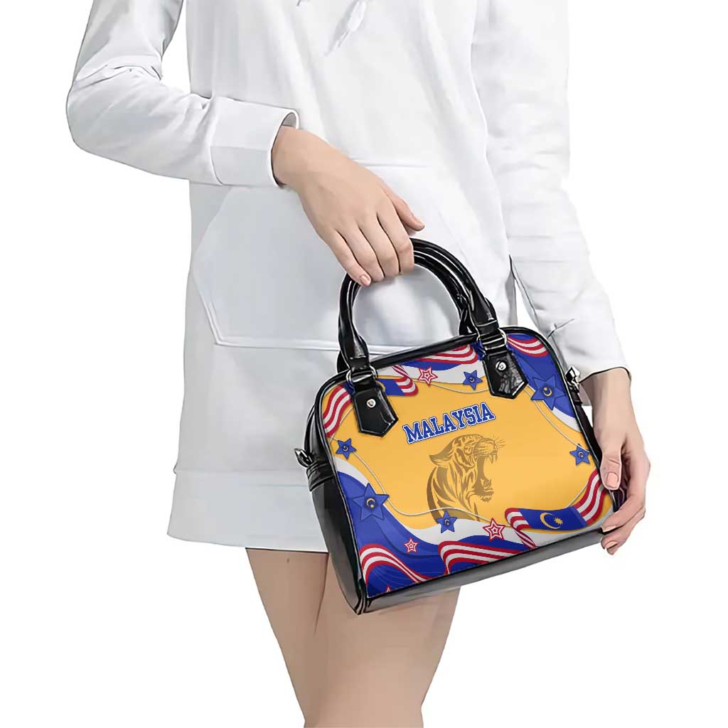 Malaysian Tiger and National Flag Shoulder Handbag with Royal Gold and Blue Design TS04