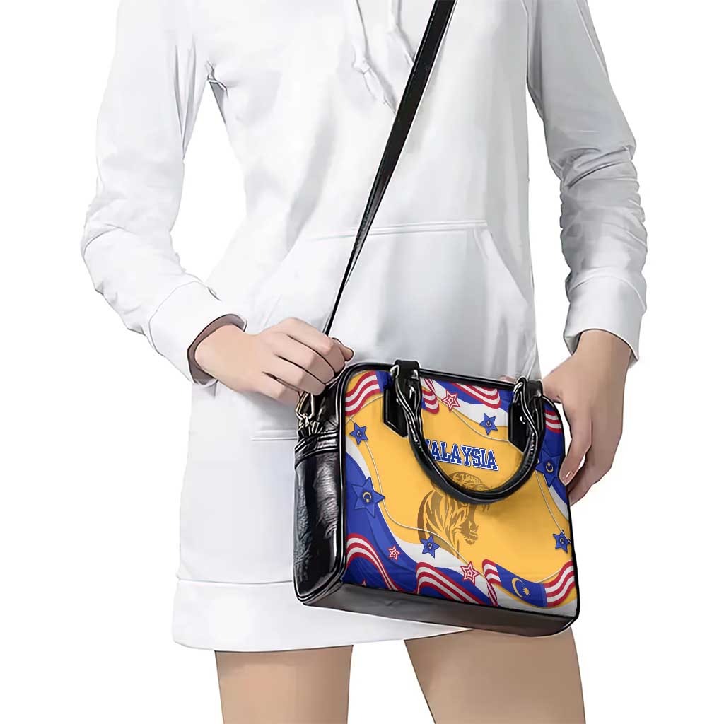 Malaysian Tiger and National Flag Shoulder Handbag with Royal Gold and Blue Design TS04