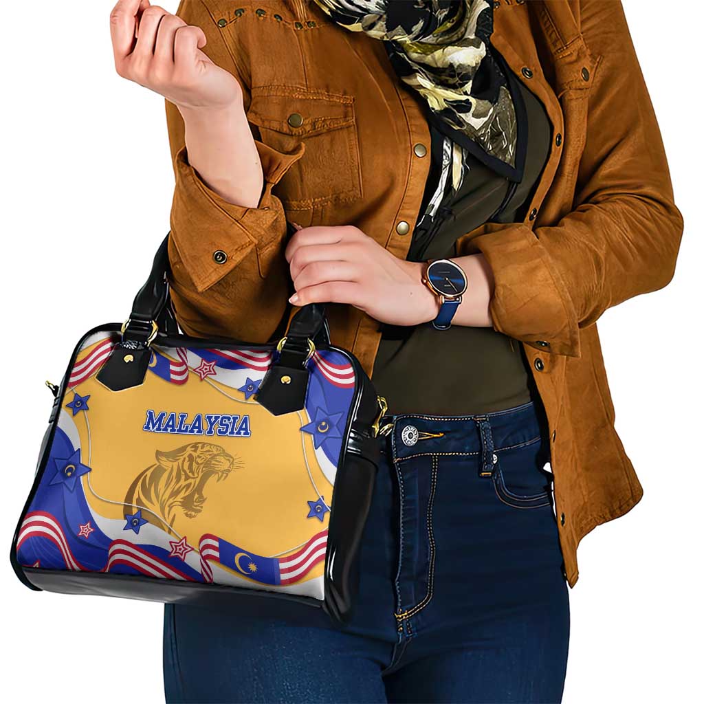Malaysian Tiger and National Flag Shoulder Handbag with Royal Gold and Blue Design TS04