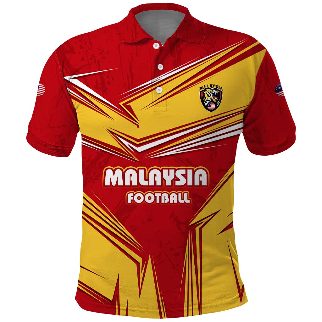 Malaysia Football Polo Shirt with Roaring Tiger and Red Yellow National Colors TS04