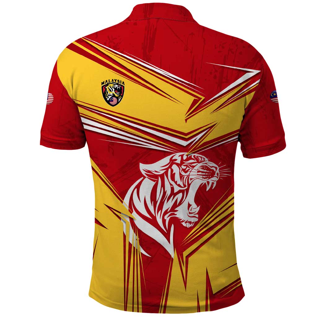 Malaysia Football Polo Shirt with Roaring Tiger and Red Yellow National Colors TS04