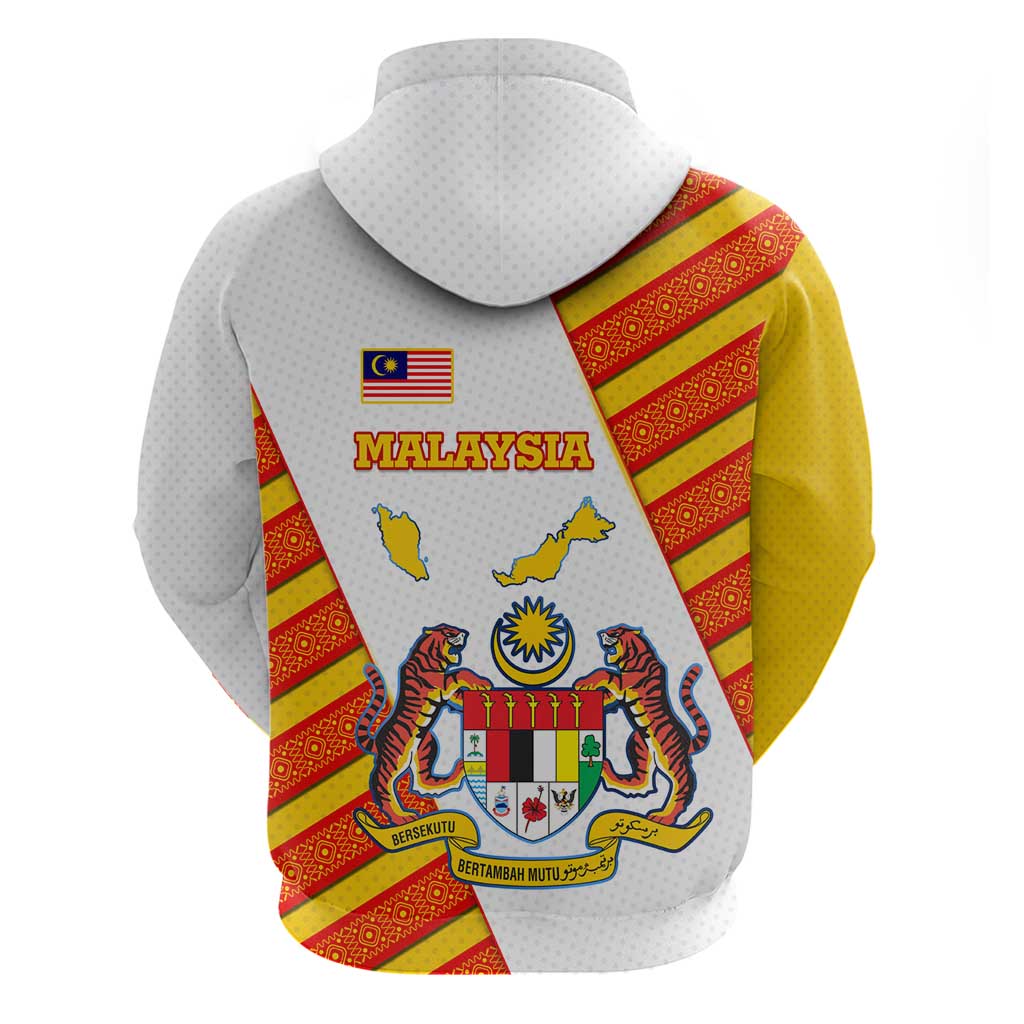Malaysia National Crest Hoodie with Red Tiger and Traditional Batik Yellow White TS04