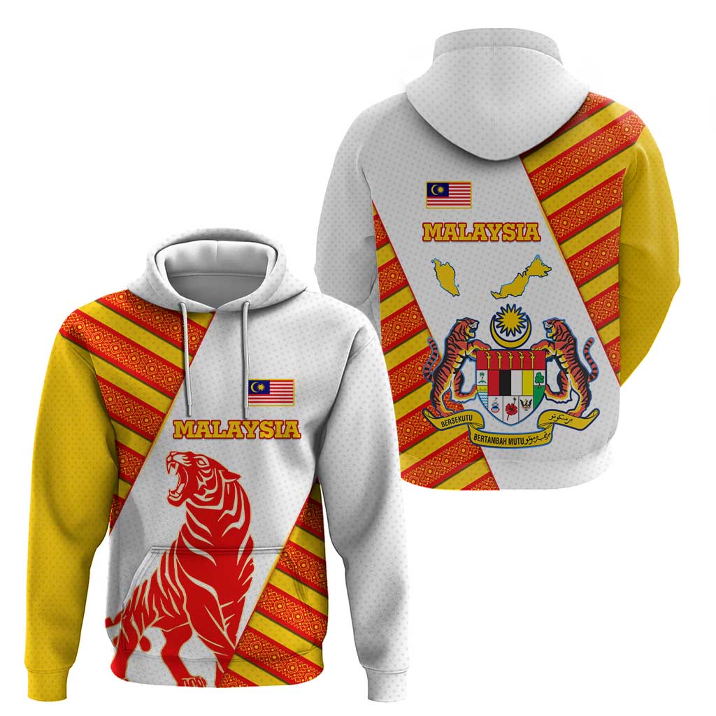Malaysia National Crest Hoodie with Red Tiger and Traditional Batik Yellow White TS04