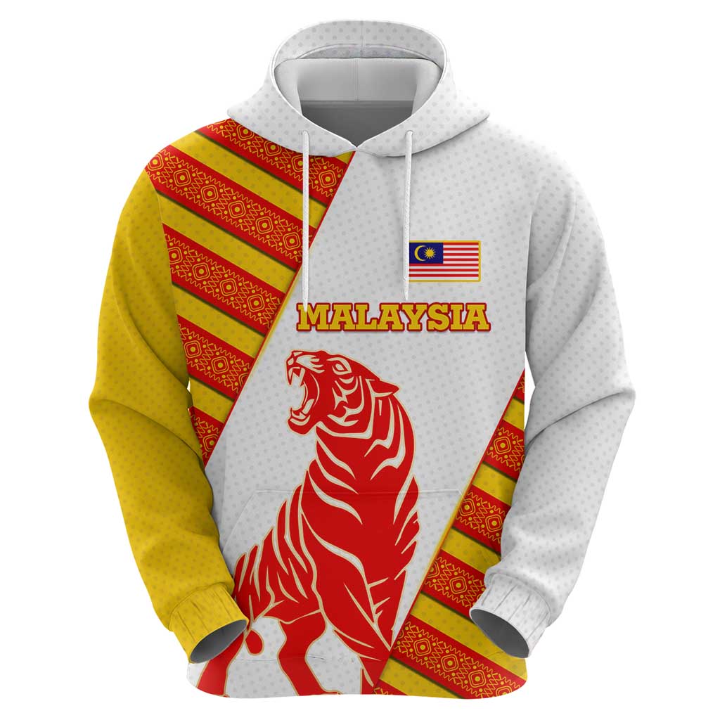 Malaysia National Crest Hoodie with Red Tiger and Traditional Batik Yellow White TS04