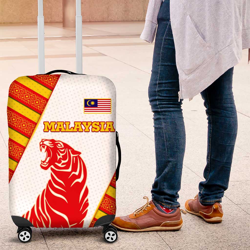 Malaysia National Crest Luggage Cover with Red Tiger and Traditional Batik Yellow White TS04