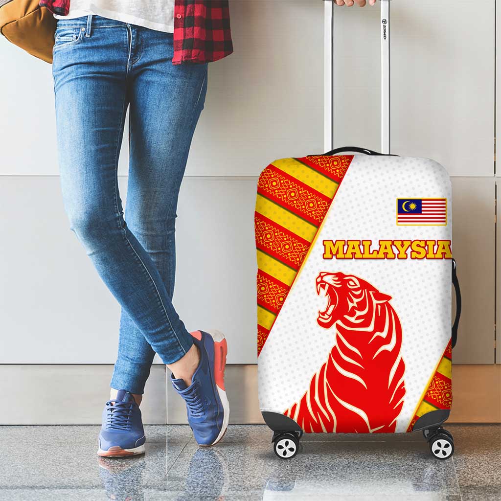 Malaysia National Crest Luggage Cover with Red Tiger and Traditional Batik Yellow White TS04