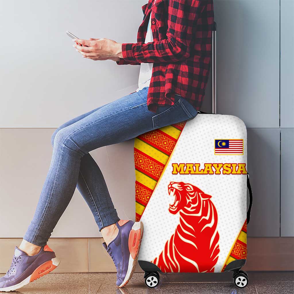 Malaysia National Crest Luggage Cover with Red Tiger and Traditional Batik Yellow White TS04