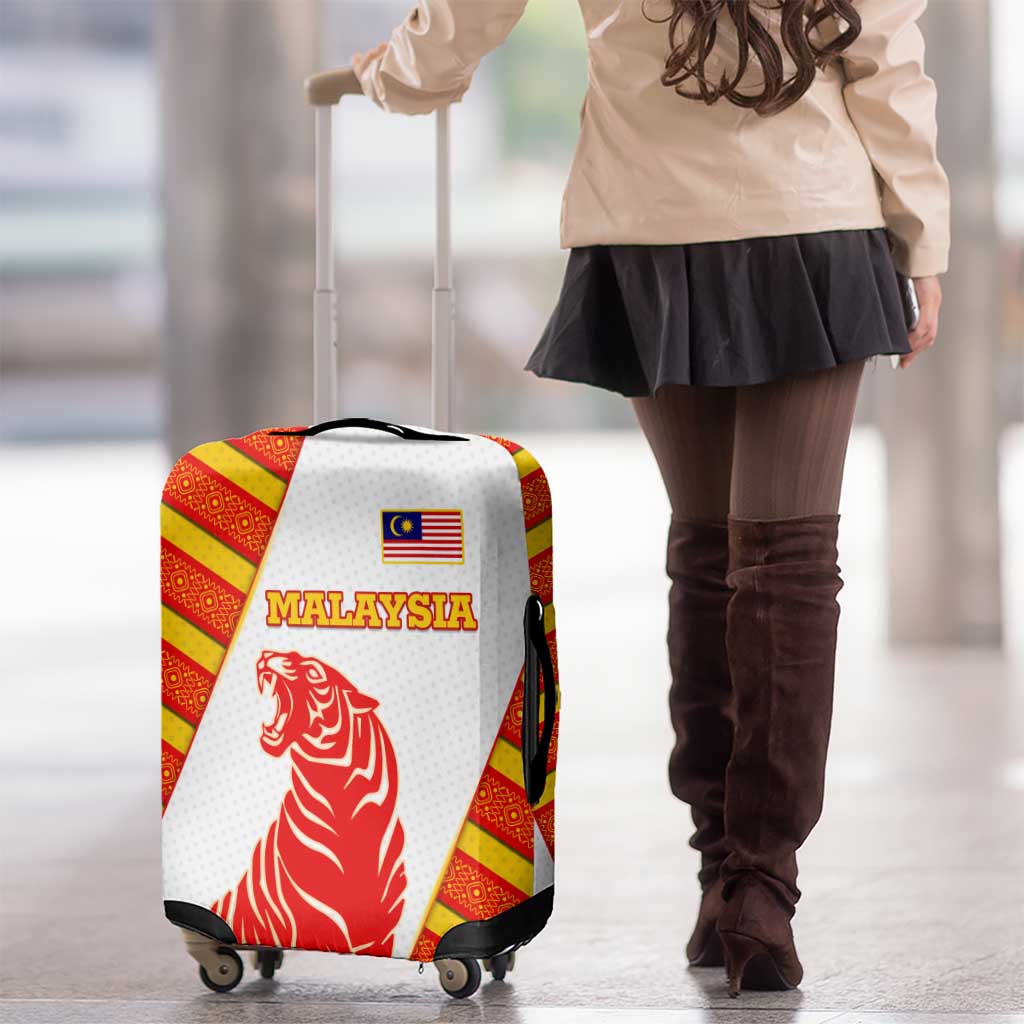 Malaysia National Crest Luggage Cover with Red Tiger and Traditional Batik Yellow White TS04