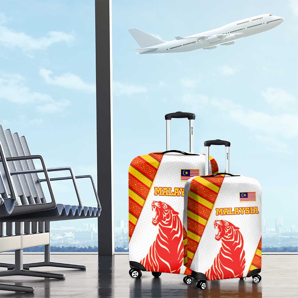 Malaysia National Crest Luggage Cover with Red Tiger and Traditional Batik Yellow White TS04