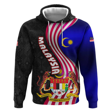Malaysia Coat of Arms Hoodie with National Flag and Black Batik Pattern TS04
