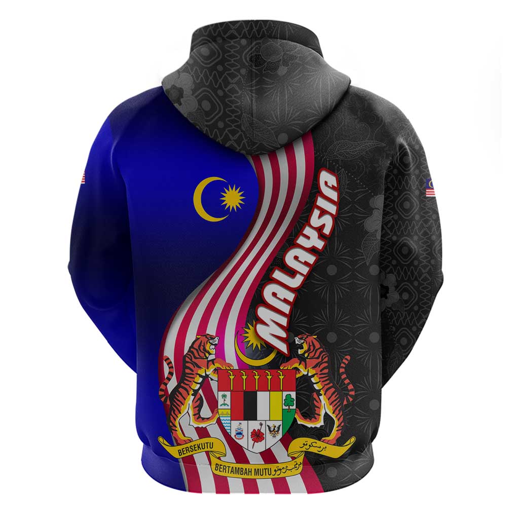Malaysia Coat of Arms Hoodie with National Flag and Black Batik Pattern TS04