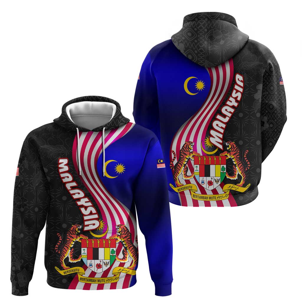 Malaysia Coat of Arms Hoodie with National Flag and Black Batik Pattern TS04