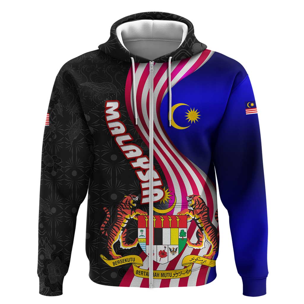 Malaysia Coat of Arms Hoodie with National Flag and Black Batik Pattern TS04