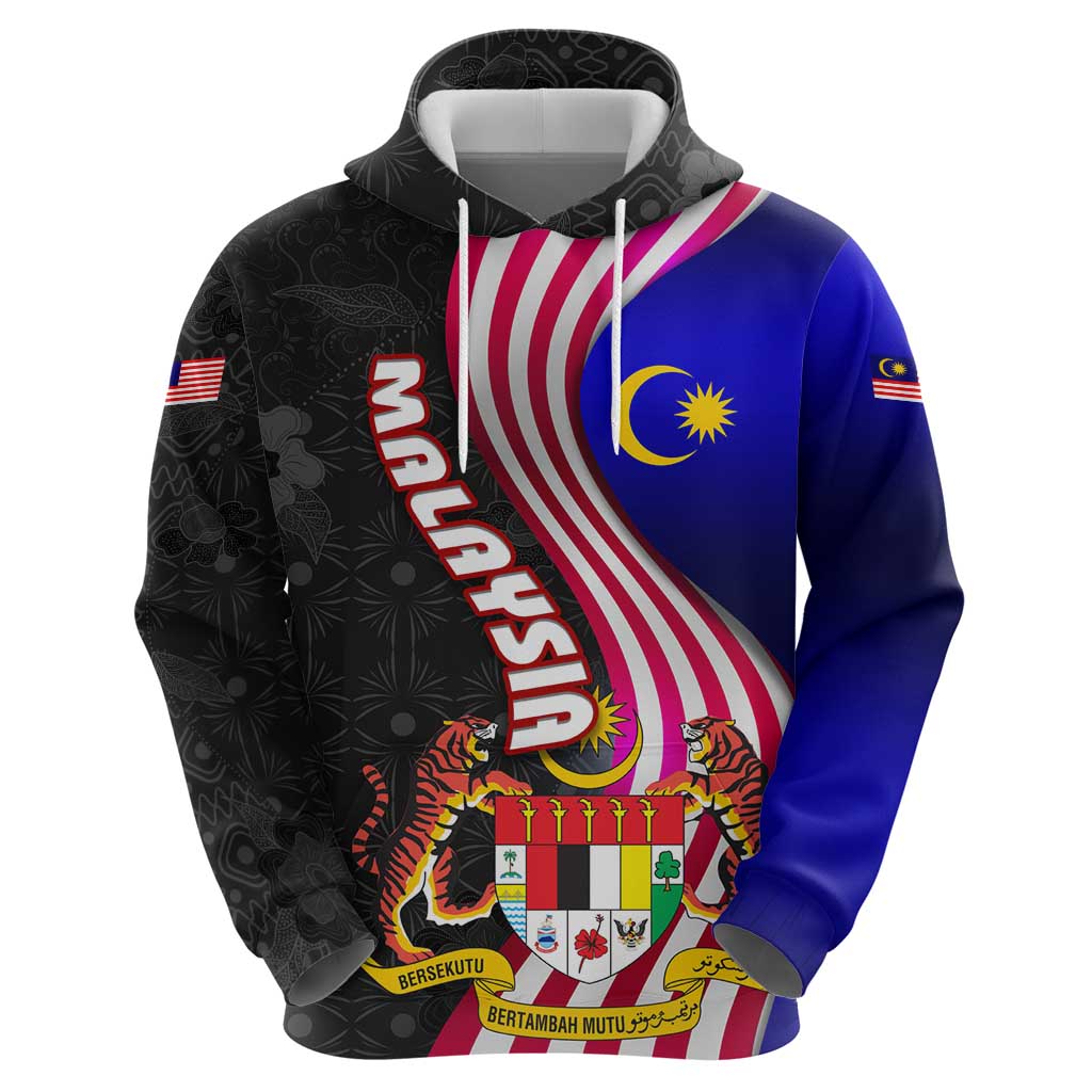 Malaysia Coat of Arms Hoodie with National Flag and Black Batik Pattern TS04