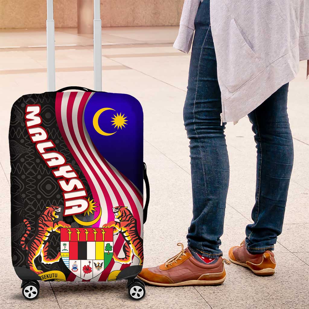 Malaysia Coat of Arms Luggage Cover with National Flag and Black Batik Pattern TS04